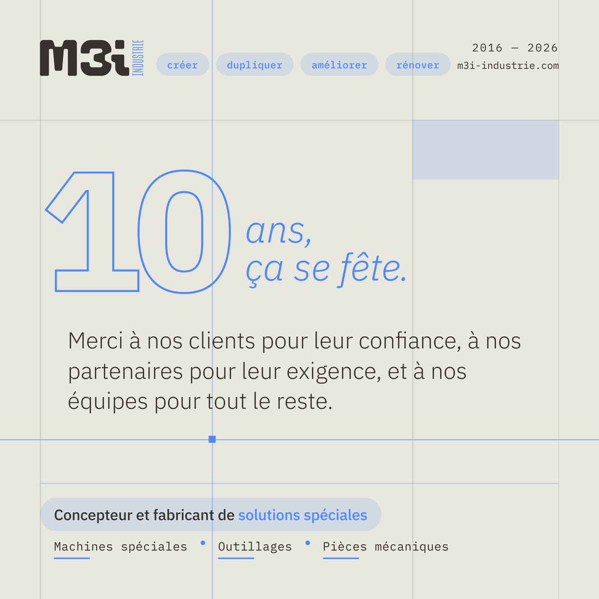 Visuel anniversaire M3i Industrie : 10 ans, 2016-2026